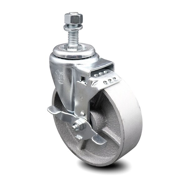 5 Inch Semi Steel Wheel Swivel 1/2 Inch Threaded Stem Caster with Brake SCC